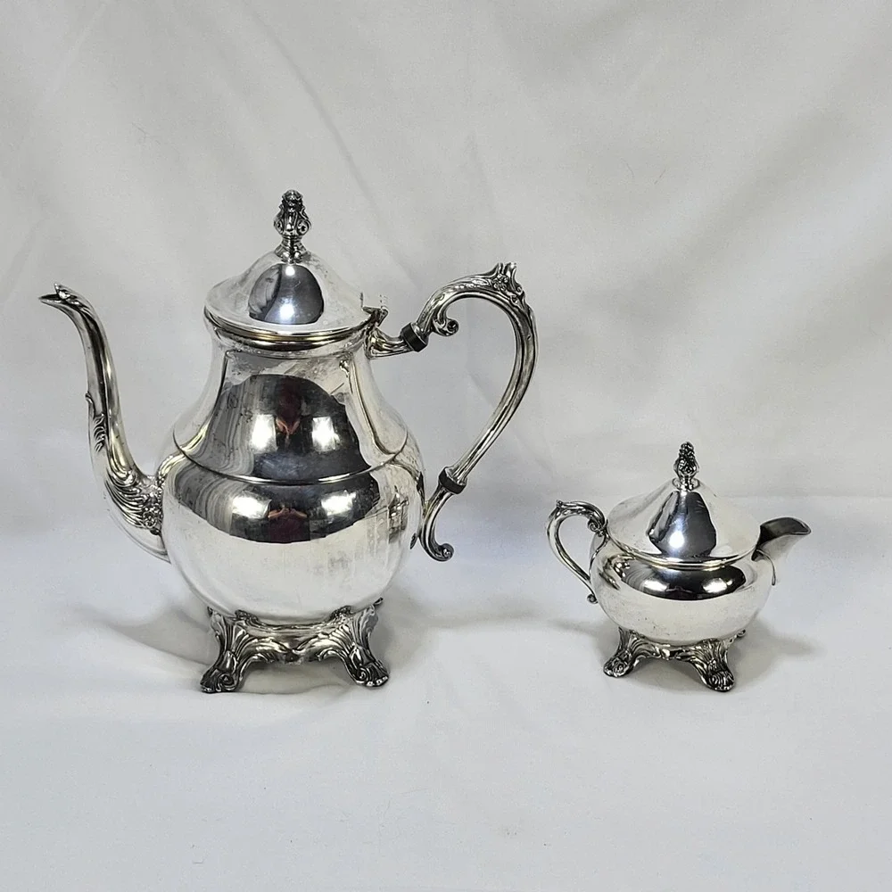 FB Rogers Silver Co 1883 Victorian Teapot Lidded Creamer Bowl Set Silverplate